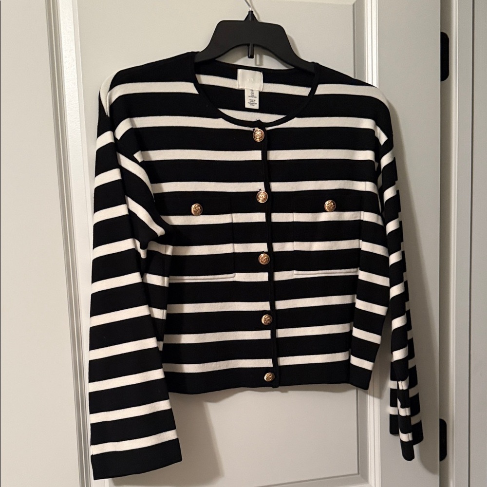 H&M Black and White Striped Cardigan